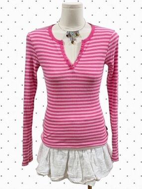 Abercrombie vintage long sleeve ribbed pink striped henley